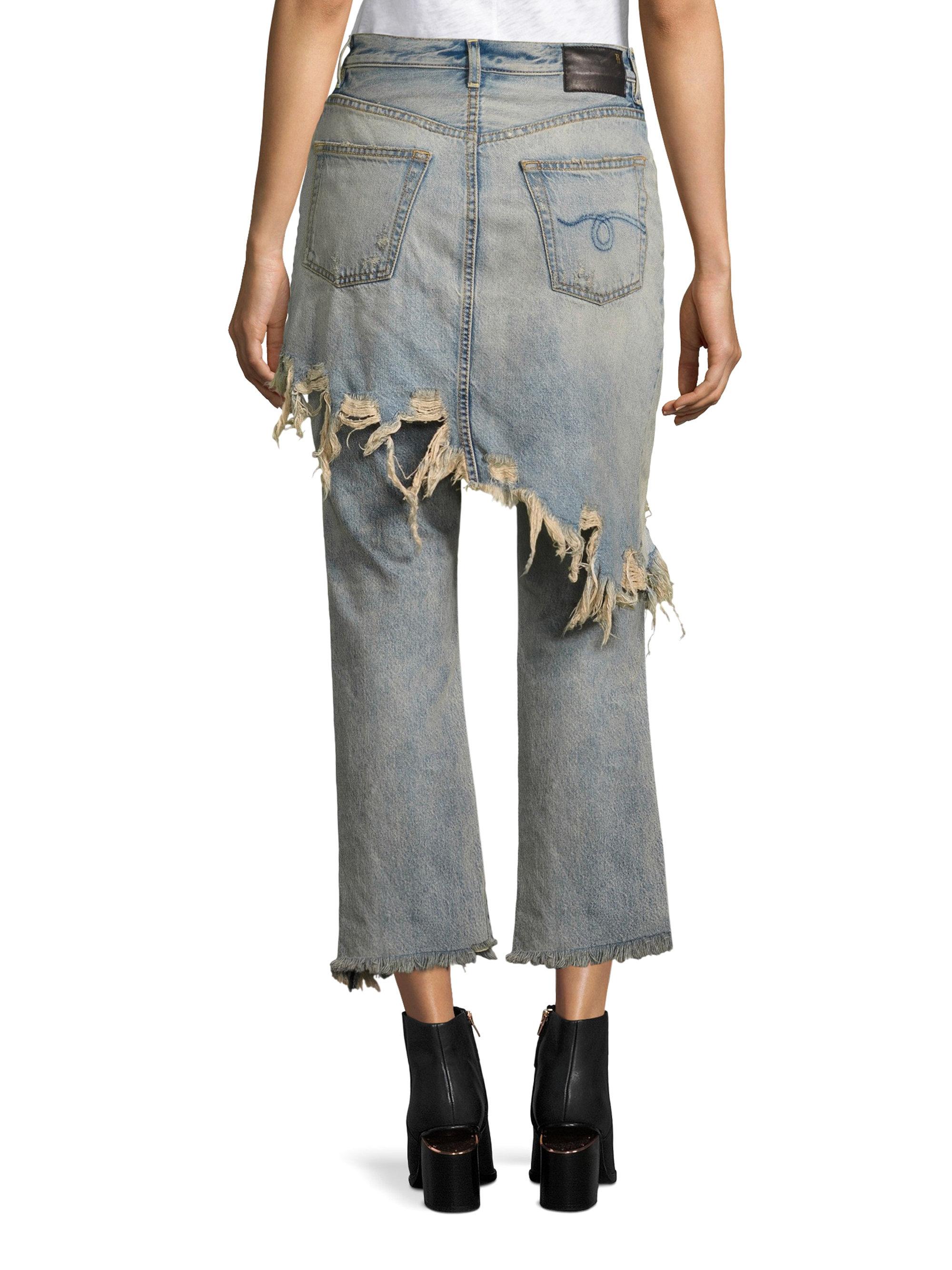 R13 Distressed Skirt Overlay Straight-leg Jeans in Blue - Lyst